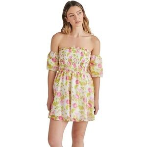 Betsey Johnson Floral Off-Shoulder Mini Dress - Pink and Green